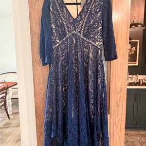 Taylor Navy Lace V-Neck Midi Dress